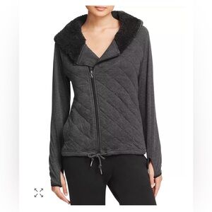 Ugg Kay Zip Top charcoal gray fleece hooded sweatshirt asymmetrical women medium